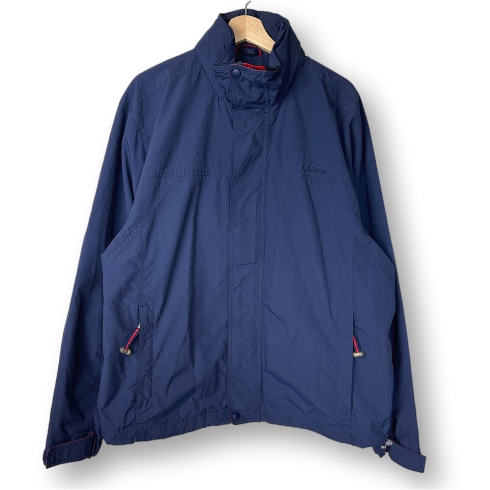 L.L. Bean Full-zip Utility Shell Jacket Hood Collar Men’s Large Navy Blue